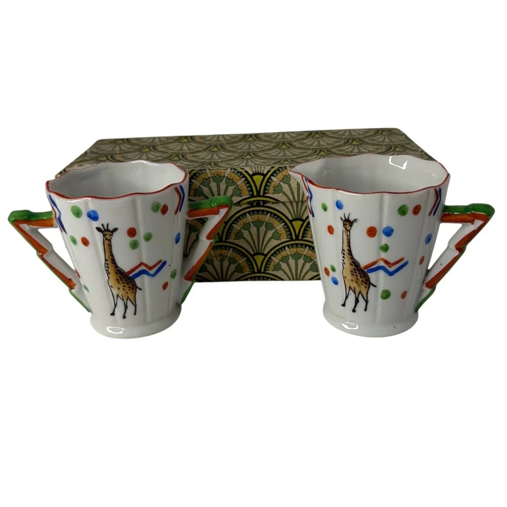 Vintage Japan Giraffe Creamer Sugar Bowl Set Hand Painted Art Deco Original Box